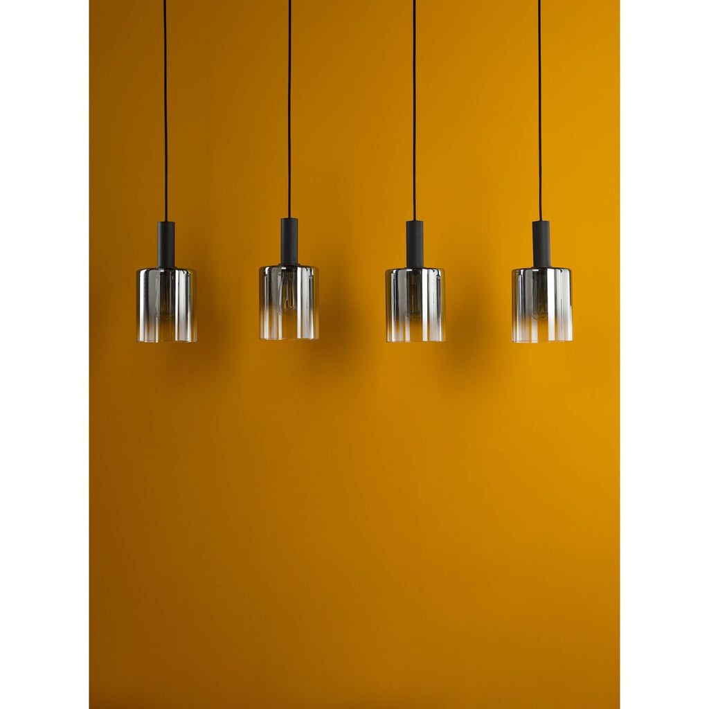 Savannah Modern 4 Light Bar Ceiling Pendant Light In Matt Black With Smoked Glass SAV0422