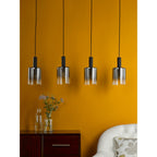 Savannah Modern 4 Light Bar Ceiling Pendant Light In Matt Black With Smoked Glass SAV0422