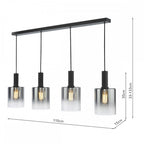 Savannah Modern 4 Light Bar Ceiling Pendant Light In Matt Black With Smoked Glass SAV0422