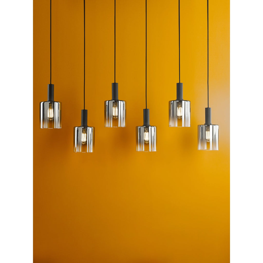 Savannah Modern 6 Light Bar Ceiling Pendant Light In Matt Black With Smoked Glass SAV0622