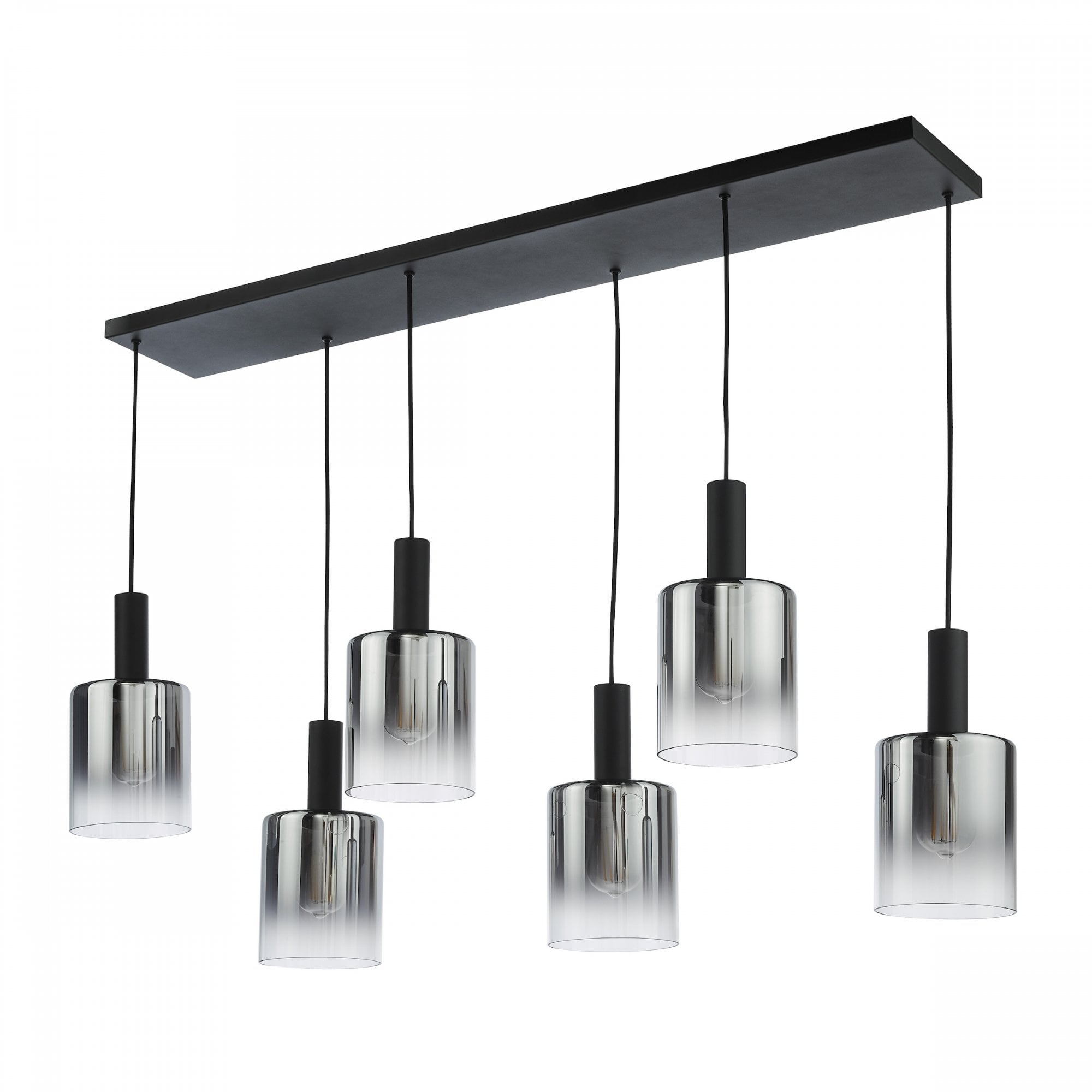 Savannah Modern 6 Light Bar Ceiling Pendant Light In Matt Black With Smoked Glass SAV0622