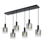 Savannah Modern 6 Light Bar Ceiling Pendant Light In Matt Black With Smoked Glass SAV0622