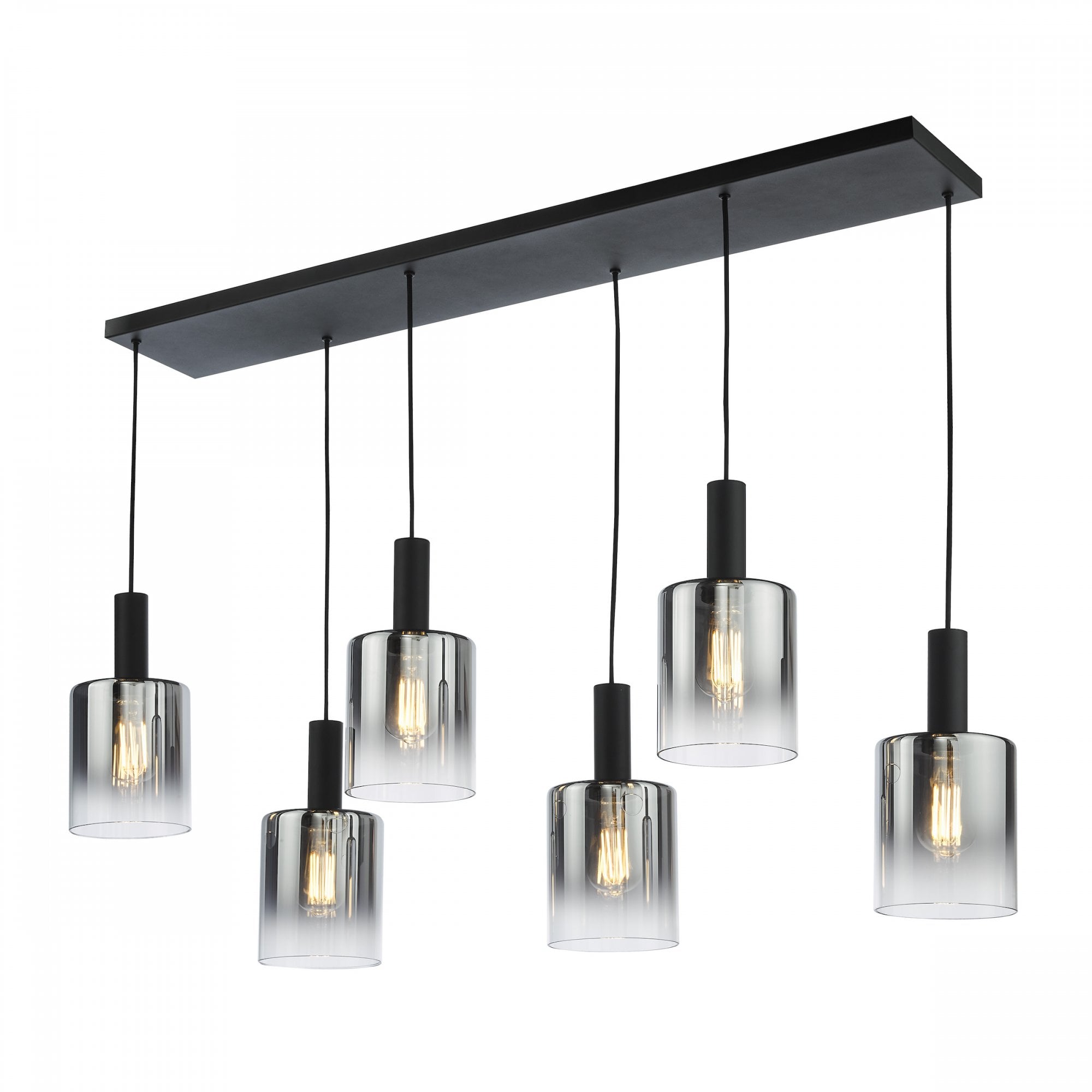 Savannah Modern 6 Light Bar Ceiling Pendant Light In Matt Black With Smoked Glass SAV0622