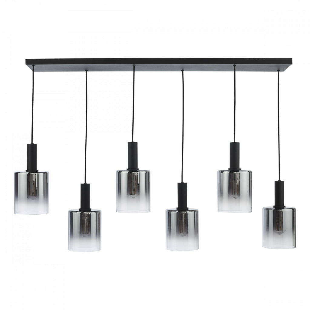 Savannah Modern 6 Light Bar Ceiling Pendant Light In Matt Black With Smoked Glass SAV0622
