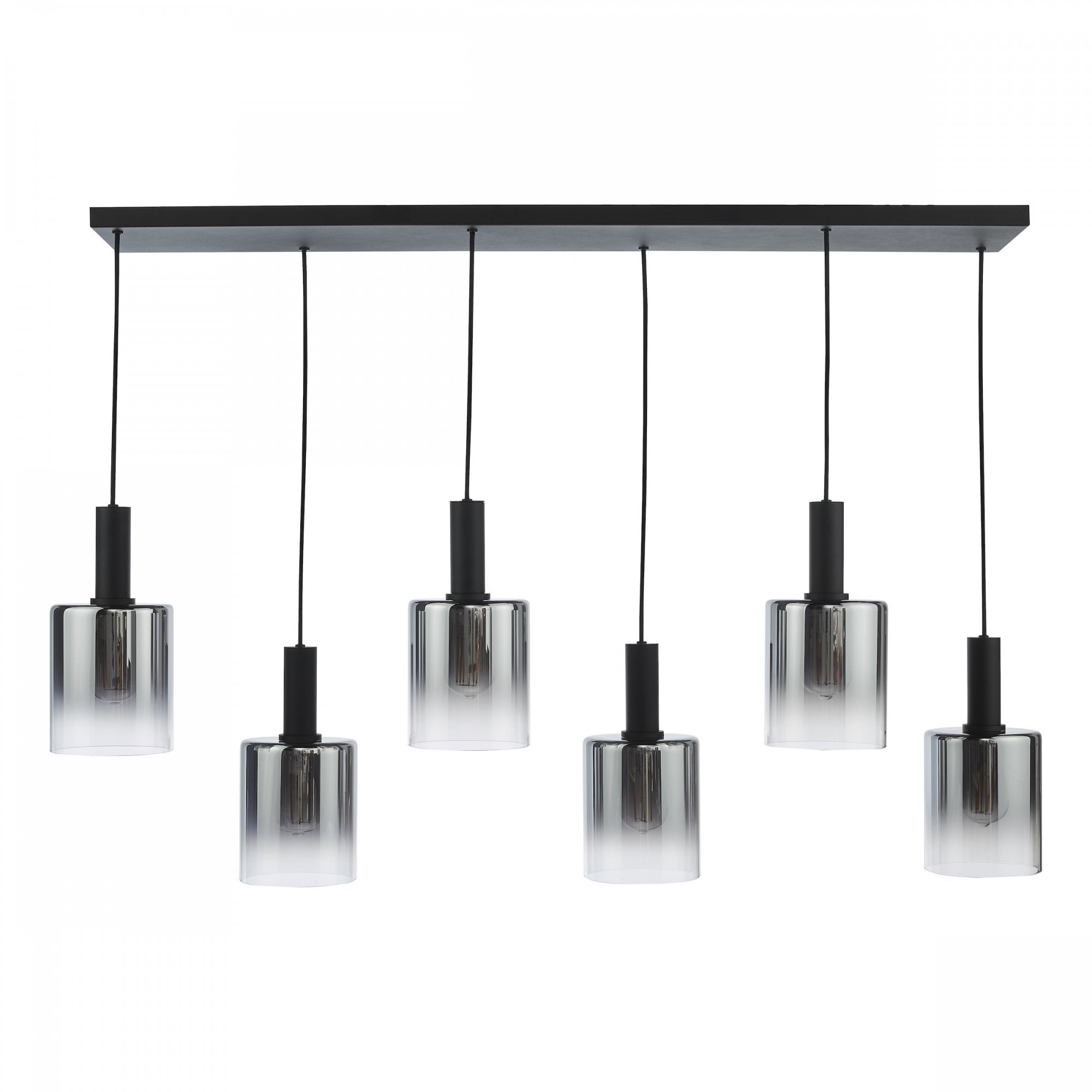 Savannah Modern 6 Light Bar Ceiling Pendant Light In Matt Black With Smoked Glass SAV0622