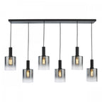 Savannah Modern 6 Light Bar Ceiling Pendant Light In Matt Black With Smoked Glass SAV0622