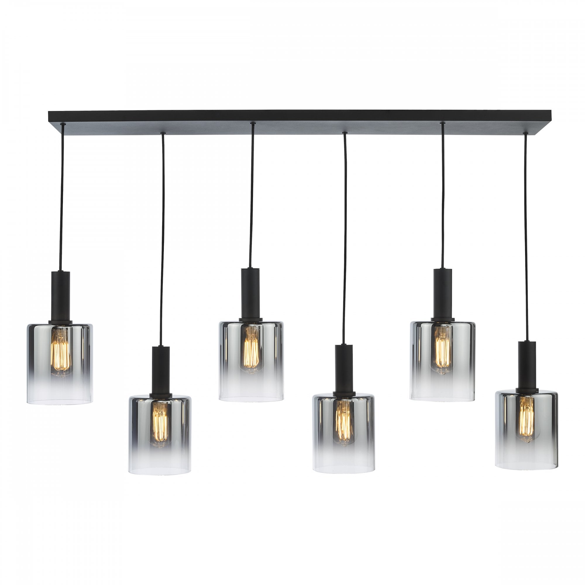 Savannah Modern 6 Light Bar Ceiling Pendant Light In Matt Black With Smoked Glass SAV0622