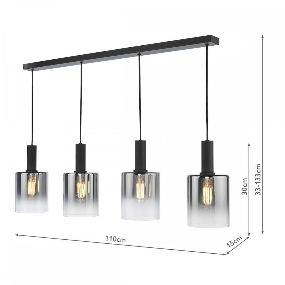 Savannah Modern 6 Light Bar Ceiling Pendant Light In Matt Black With Smoked Glass SAV0622