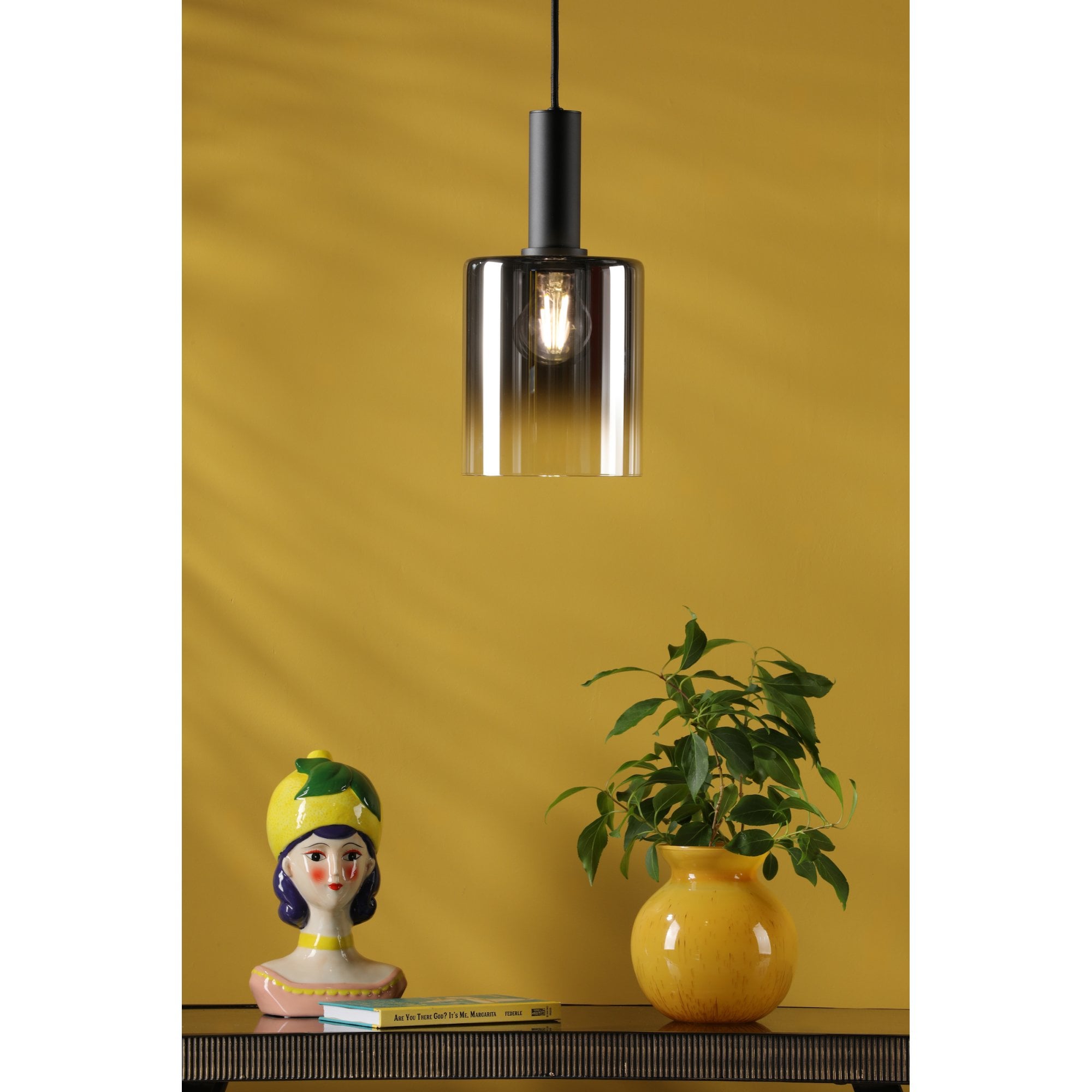 Savannah Modern Ceiling Pendant Light In Matt Black Finish With Smoked Glass SAV8622
