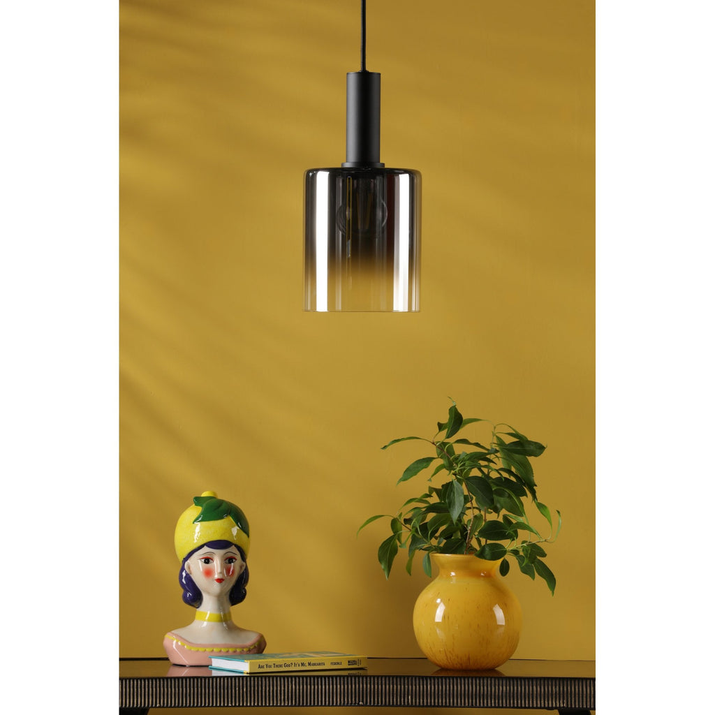 Savannah Modern Ceiling Pendant Light In Matt Black Finish With Smoked Glass SAV8622