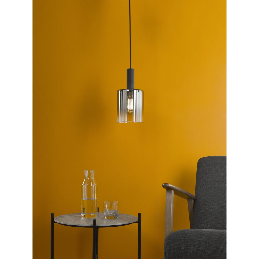 Savannah Modern Ceiling Pendant Light In Matt Black Finish With Smoked Glass SAV8622