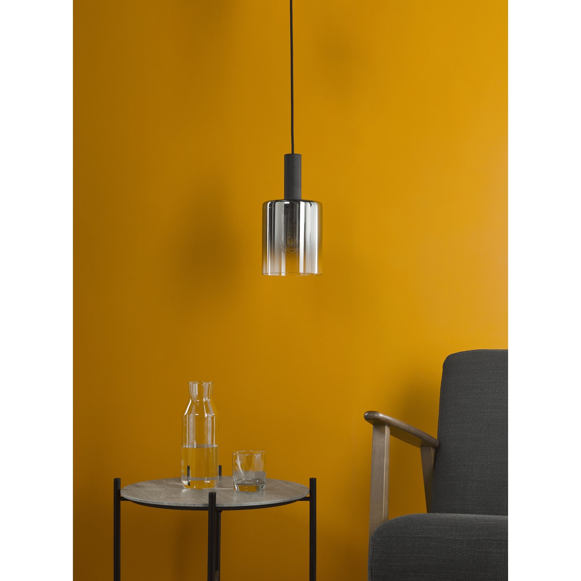 Savannah Modern Ceiling Pendant Light In Matt Black Finish With Smoked Glass SAV8622