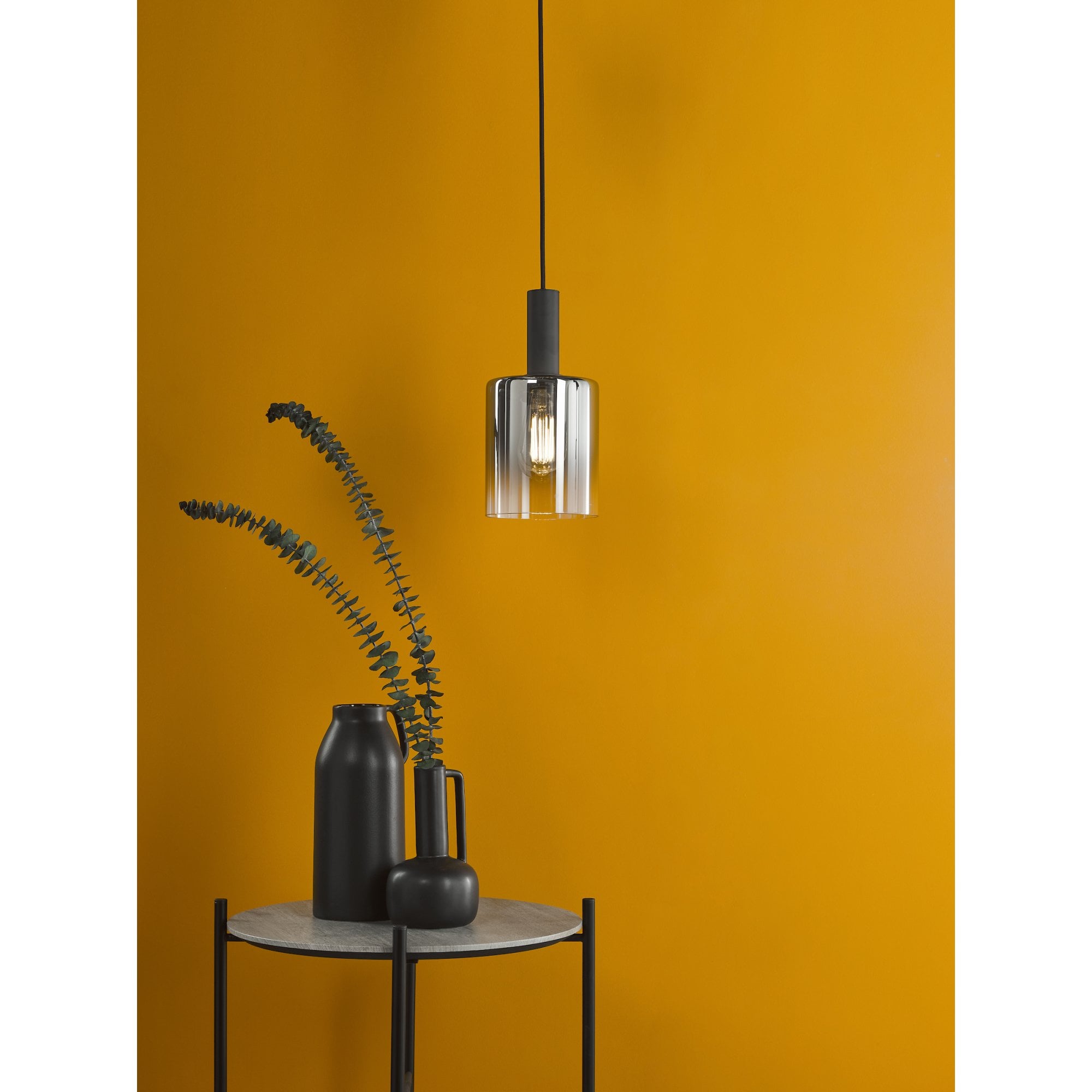 Savannah Modern Ceiling Pendant Light In Matt Black Finish With Smoked Glass SAV8622