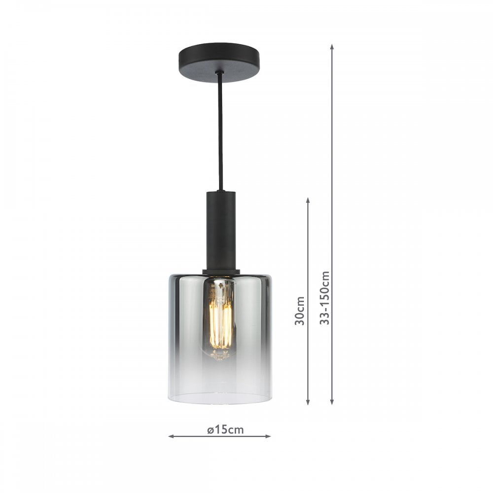 Savannah Modern Ceiling Pendant Light In Matt Black Finish With Smoked Glass SAV8622