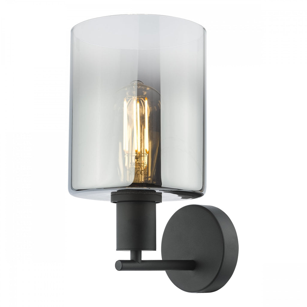 Savannah Modern Wall Light In Matt Black With Smoked Glass SAV0722