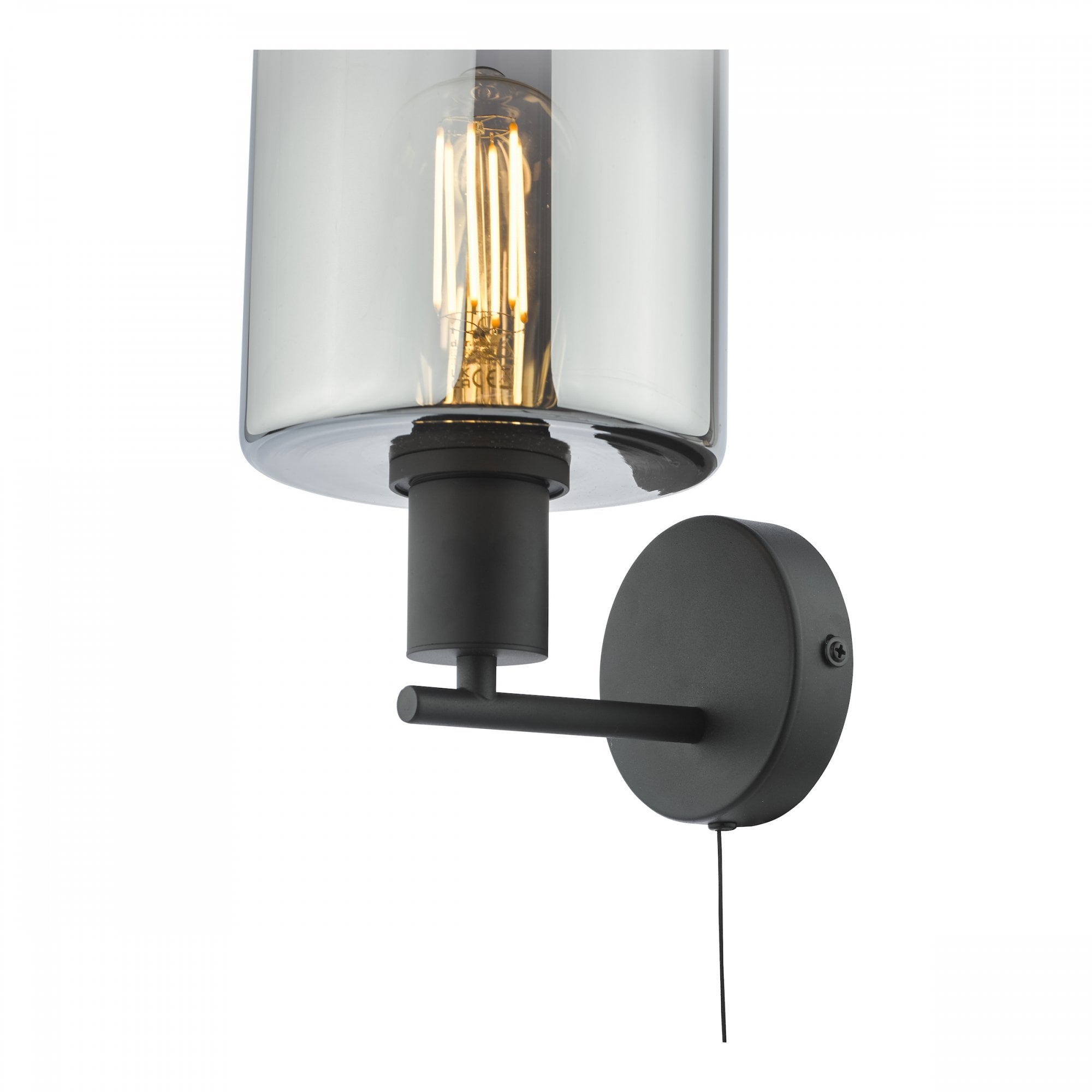 Savannah Modern Wall Light In Matt Black With Smoked Glass SAV0722