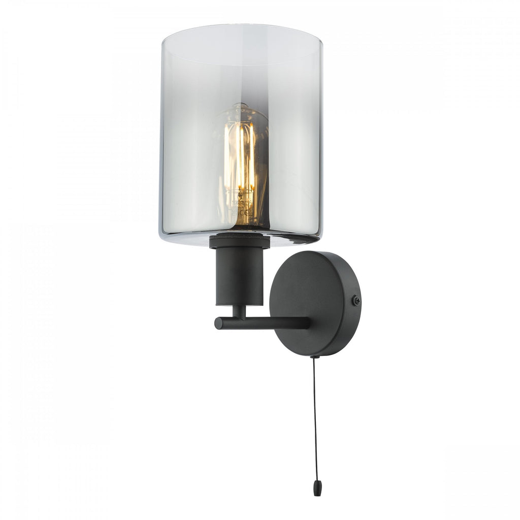 Savannah Modern Wall Light In Matt Black With Smoked Glass SAV0722