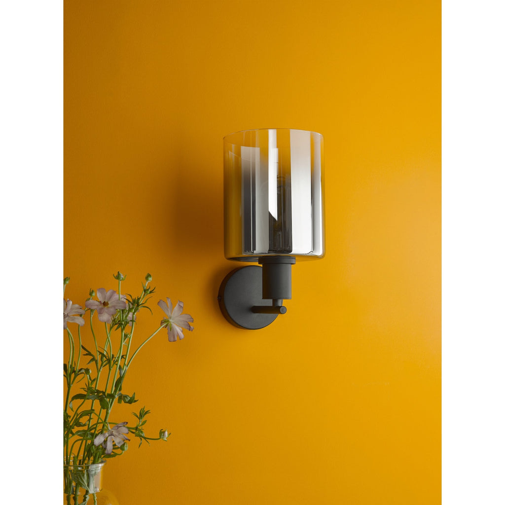 Savannah Modern Wall Light In Matt Black With Smoked Glass SAV0722
