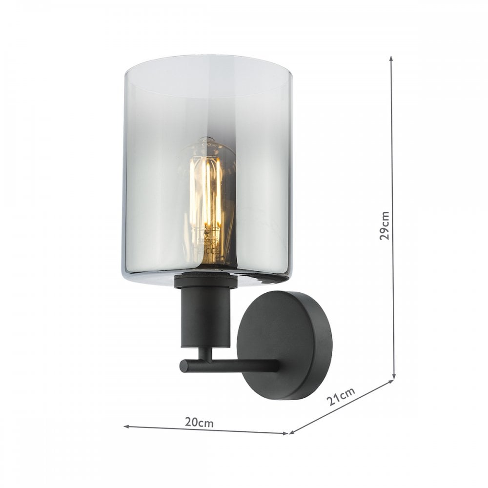 Savannah Modern Wall Light In Matt Black With Smoked Glass SAV0722