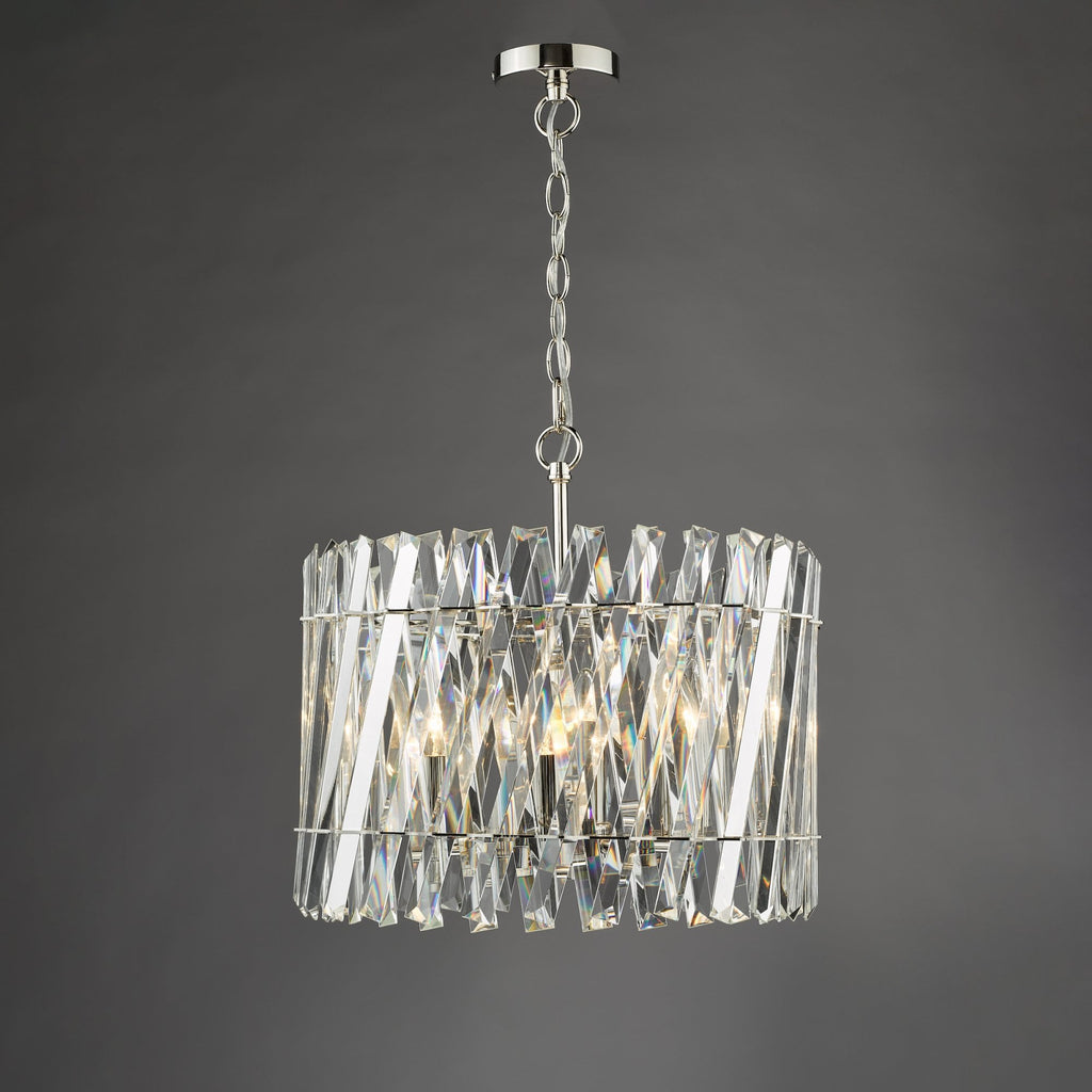 Entwine Stunning 6 Light Crystal Ceiling Pendant Light In Polished Nickel Finish ENT0638