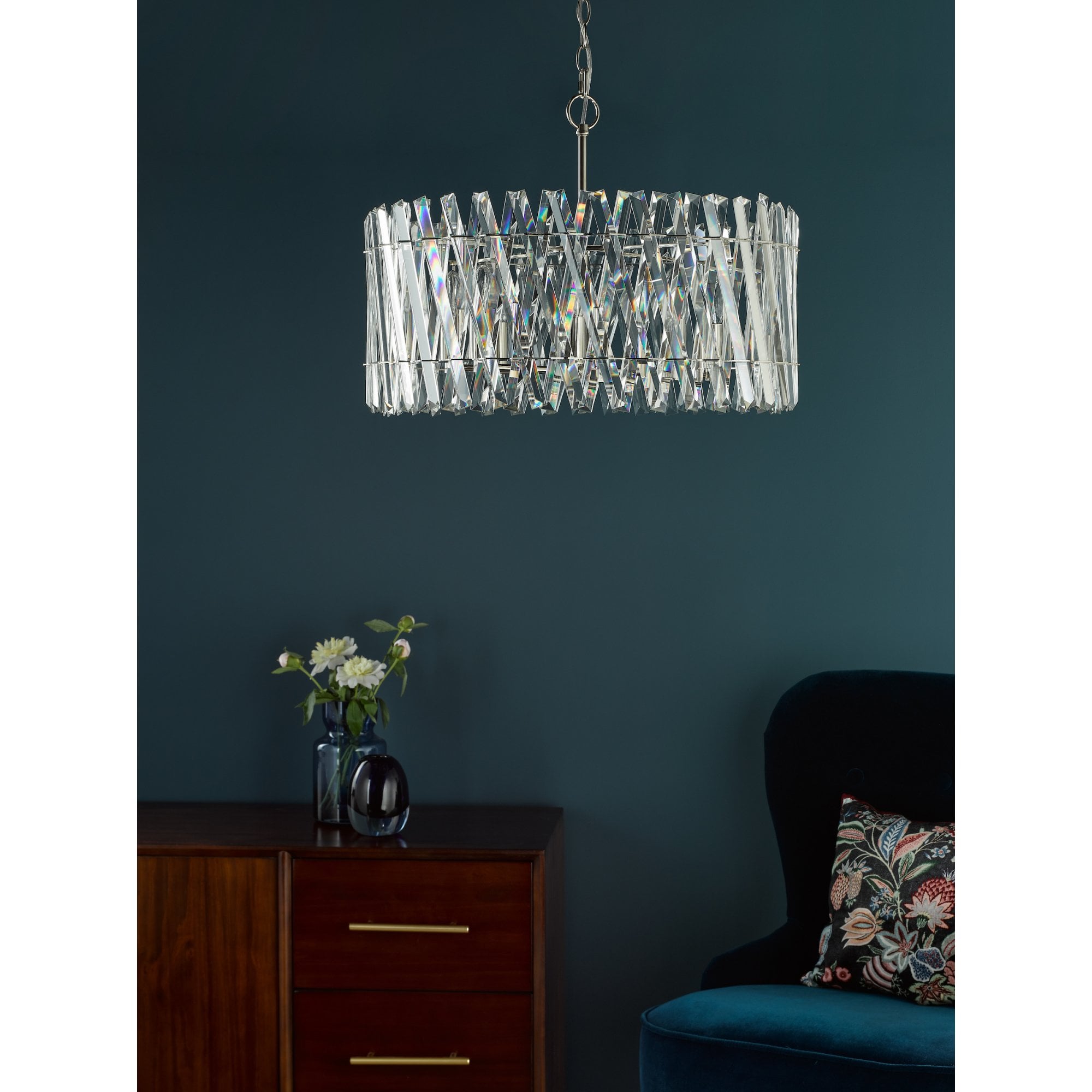 Entwine Stunning 8 Light Crystal Ceiling Pendant Light In Polished Nickel Finish ENT0838