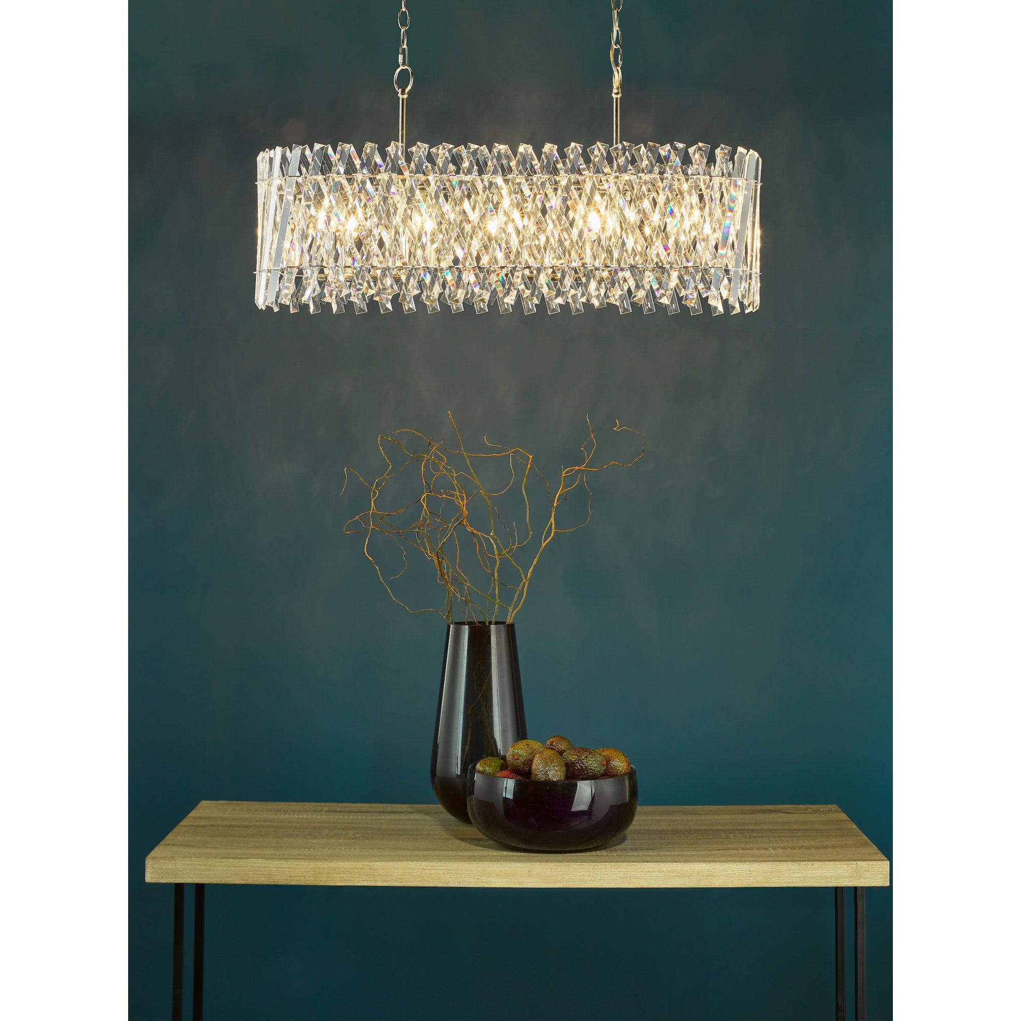 Entwine Stunning 10 Light Crystal Bar Ceiling Pendant Light In Polished Nickel Finish ENT2338