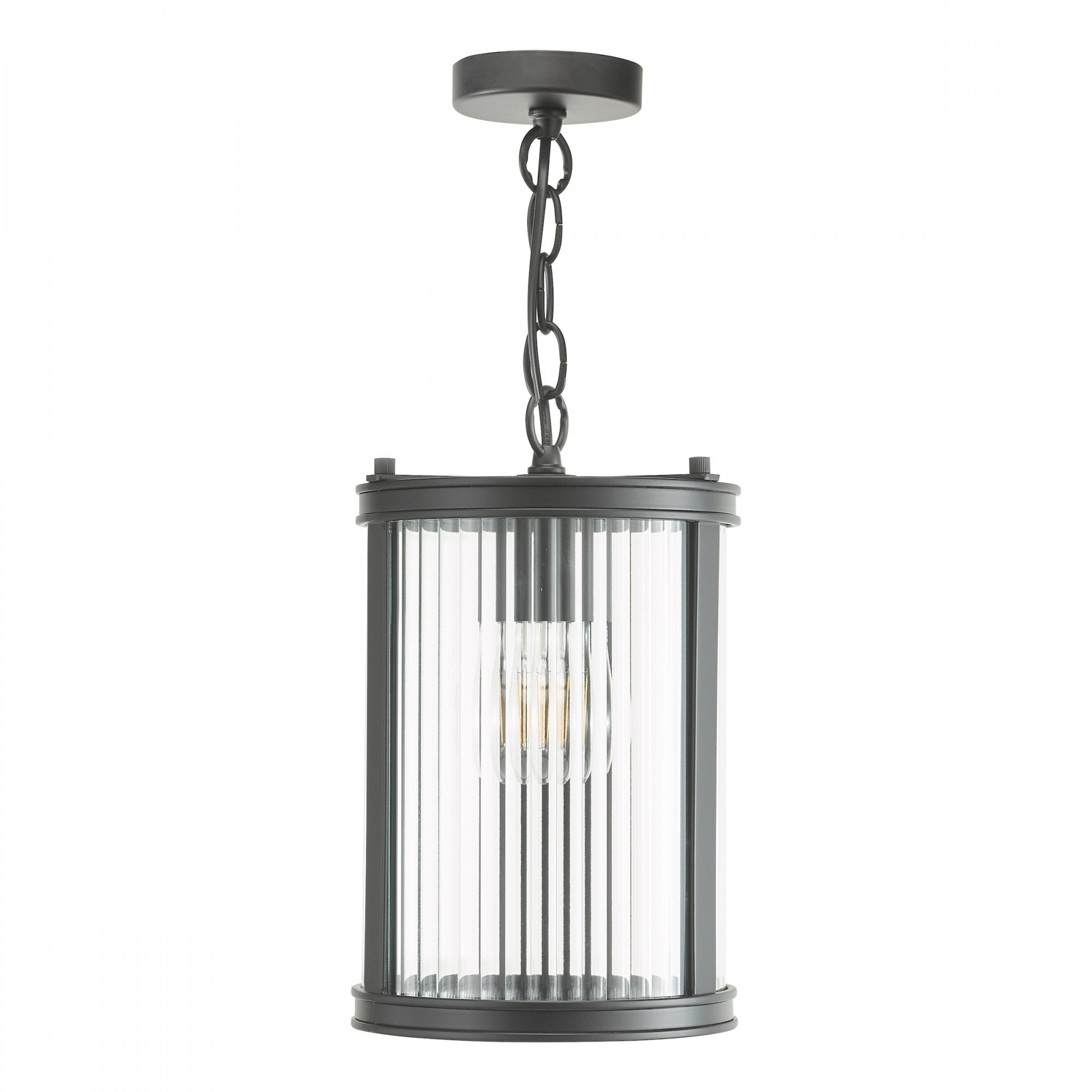 Bianka Ceiling Pendant Light in Matt Black Finish With Ribbed Glass Panels BIA0122
