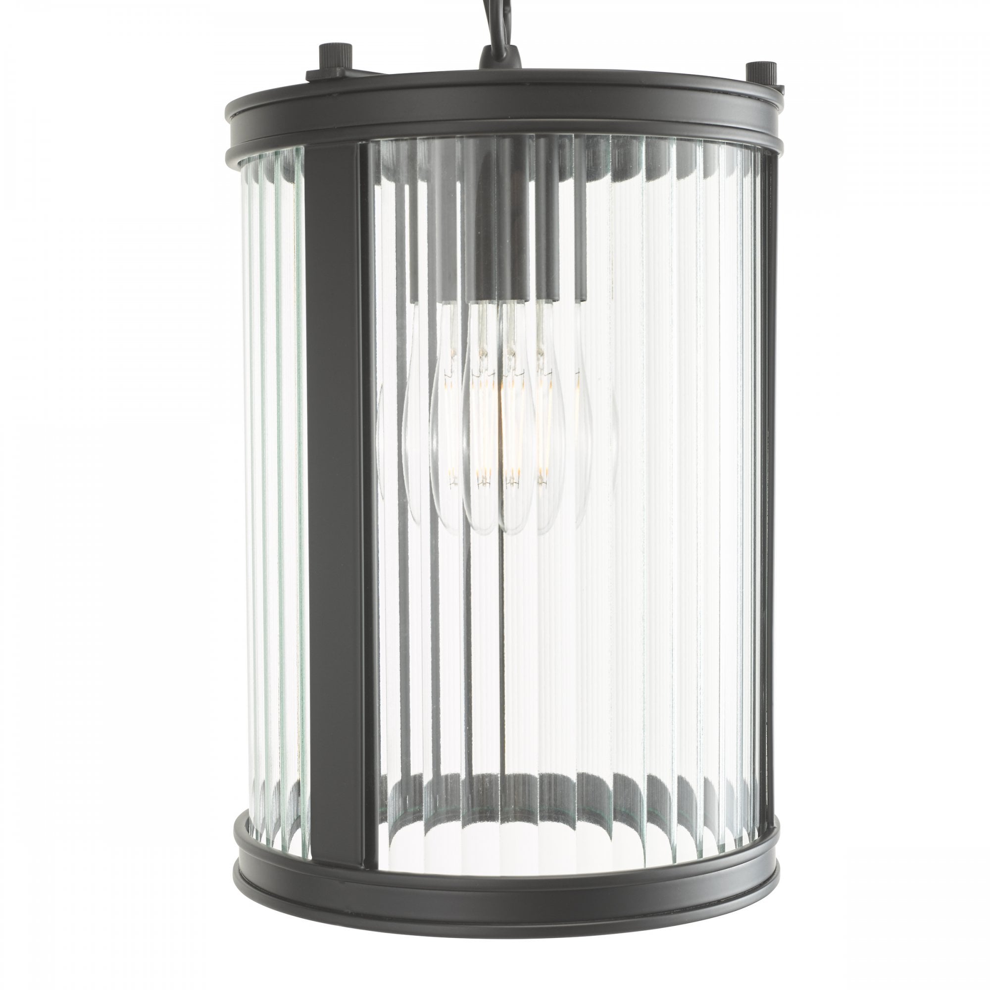 Bianka Ceiling Pendant Light in Matt Black Finish With Ribbed Glass Panels BIA0122