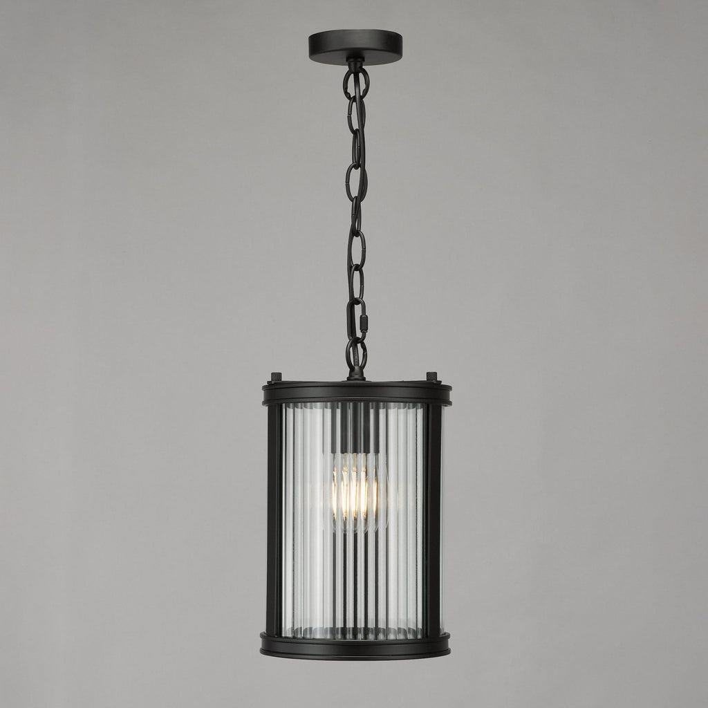 Bianka Ceiling Pendant Light in Matt Black Finish With Ribbed Glass Panels BIA0122