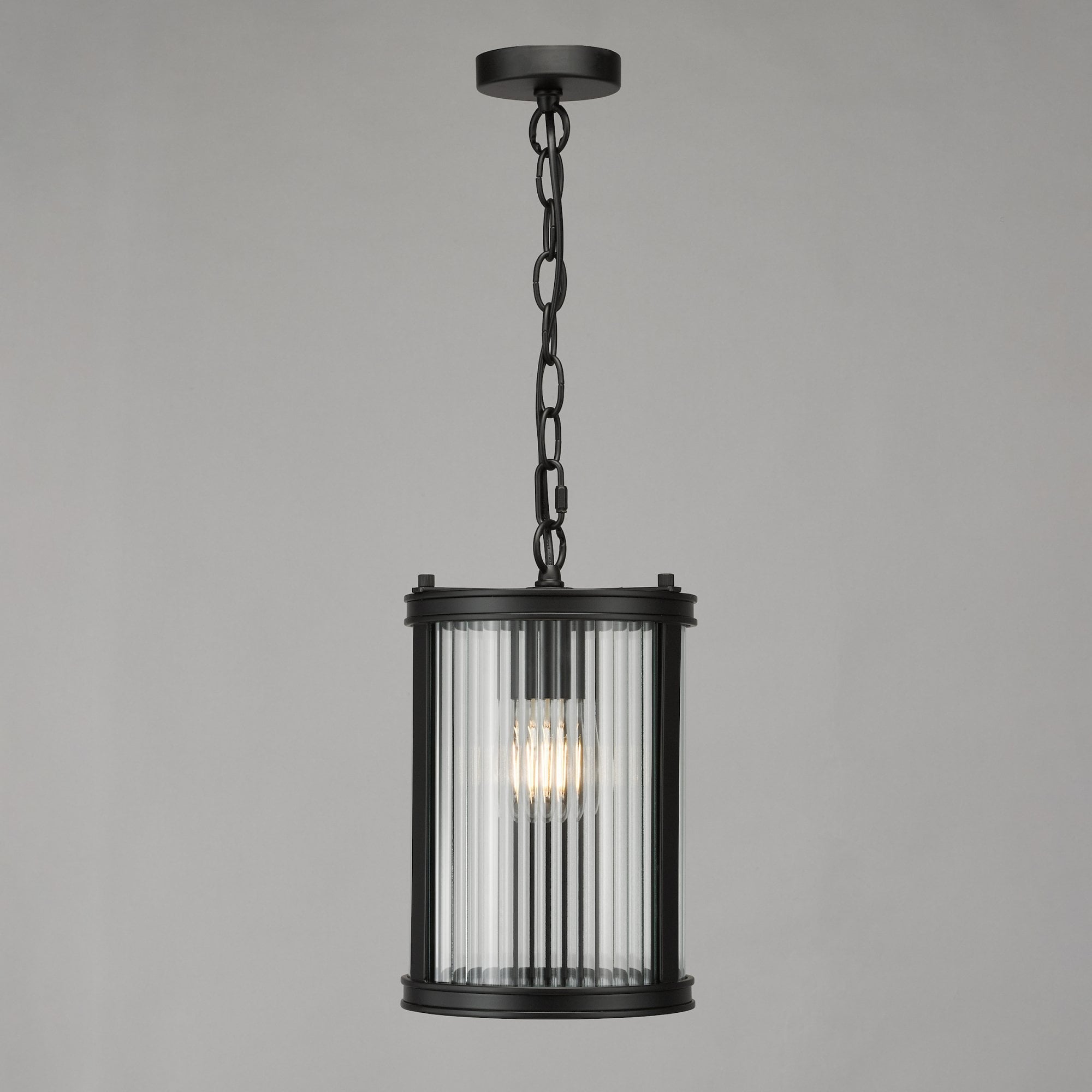Bianka Ceiling Pendant Light in Matt Black Finish With Ribbed Glass Panels BIA0122