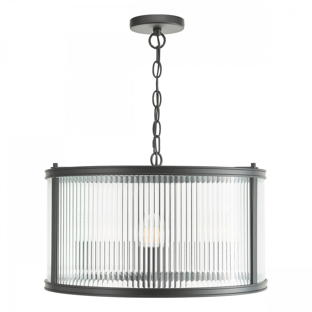 Bianka 3 Light Ceiling Pendant Light In Matt Black Finish With Ribbed Glass Panels BIA0322