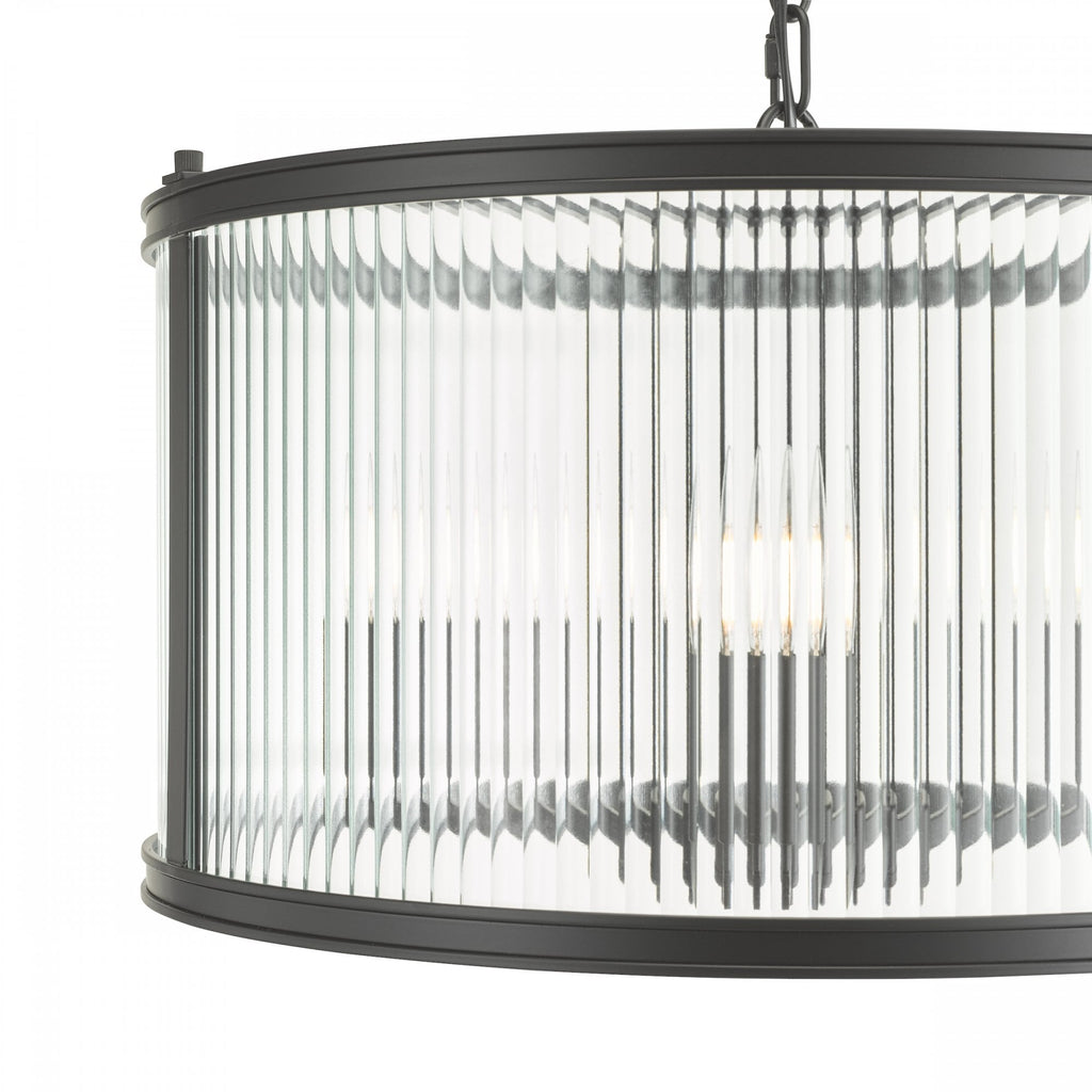 Bianka 3 Light Ceiling Pendant Light In Matt Black Finish With Ribbed Glass Panels BIA0322