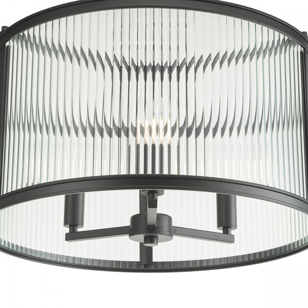 Bianka 3 Light Ceiling Pendant Light In Matt Black Finish With Ribbed Glass Panels BIA0322