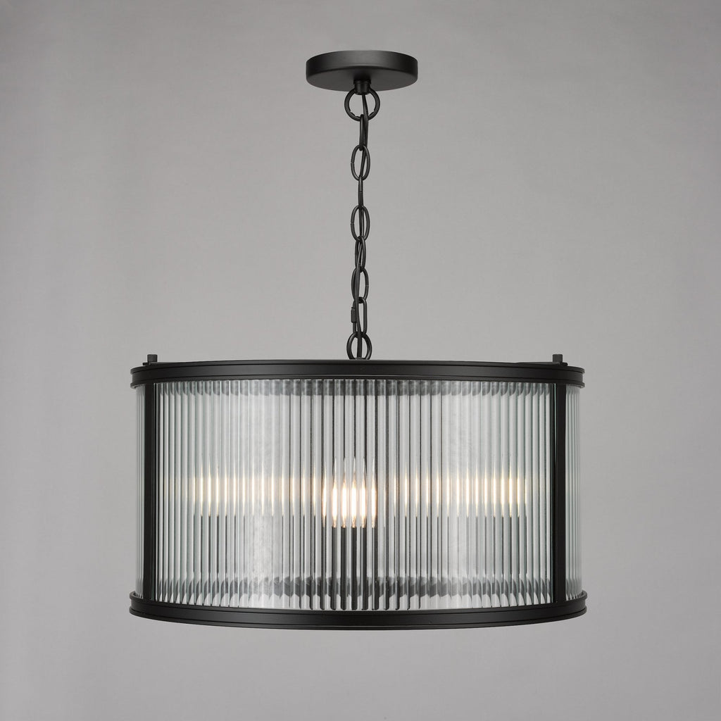 Bianka 3 Light Ceiling Pendant Light In Matt Black Finish With Ribbed Glass Panels BIA0322