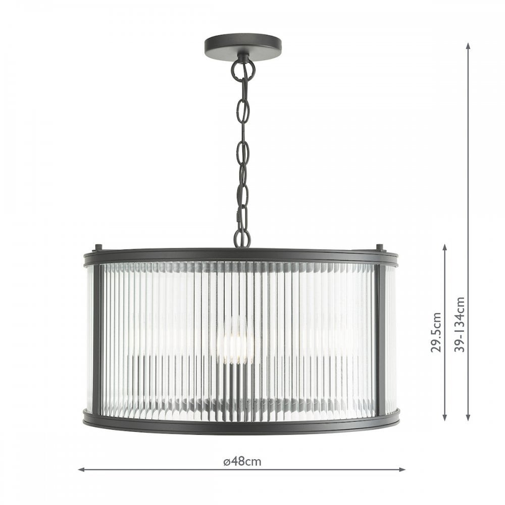 Bianka 3 Light Ceiling Pendant Light In Matt Black Finish With Ribbed Glass Panels BIA0322