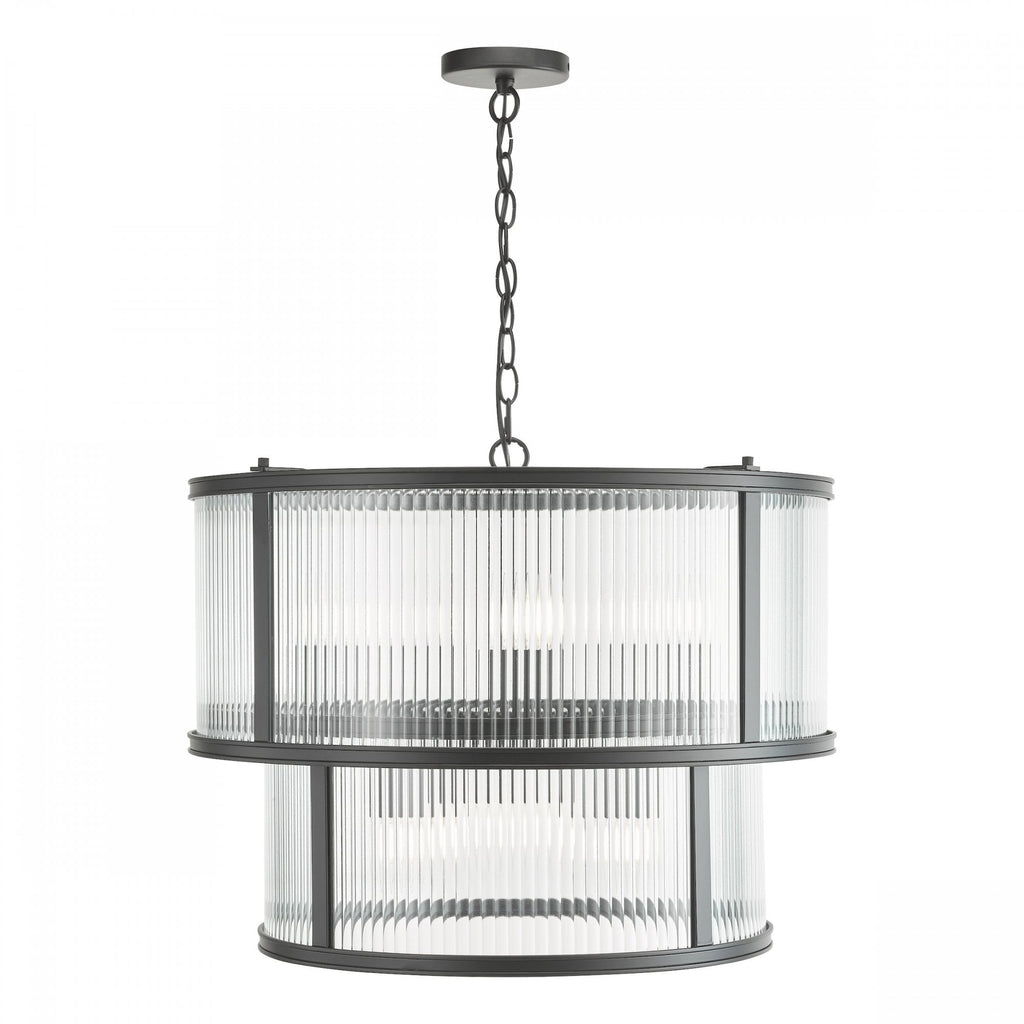 Bianka 6 Light Ceiling Pendant Light In Matt Black Finish With Ribbed Glass Panels BIA0622