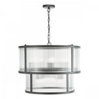 Bianka 6 Light Ceiling Pendant Light In Matt Black Finish With Ribbed Glass Panels BIA0622