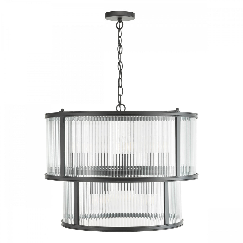 Bianka 6 Light Ceiling Pendant Light In Matt Black Finish With Ribbed Glass Panels BIA0622