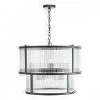 Bianka 6 Light Ceiling Pendant Light In Matt Black Finish With Ribbed Glass Panels BIA0622