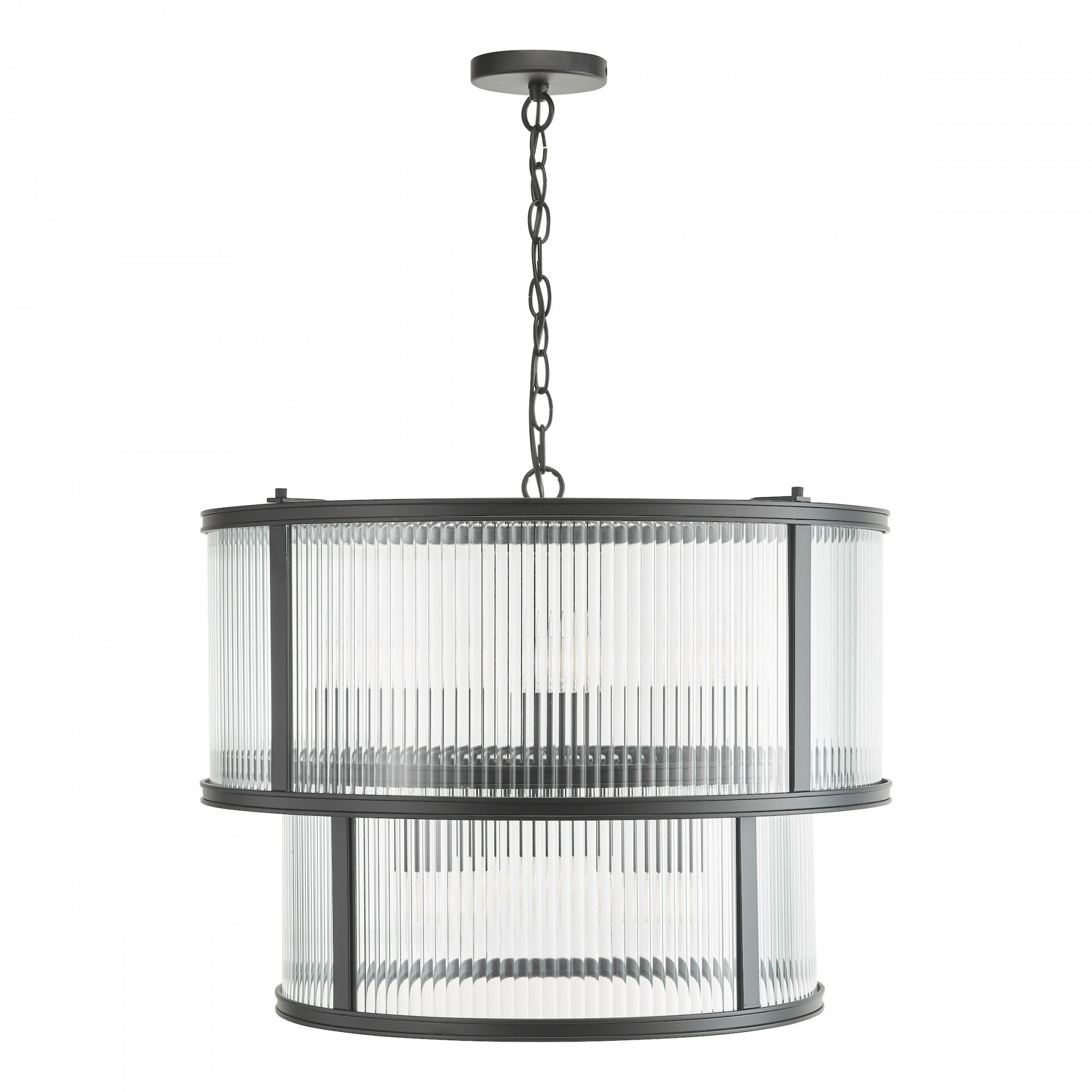 Bianka 6 Light Ceiling Pendant Light In Matt Black Finish With Ribbed Glass Panels BIA0622
