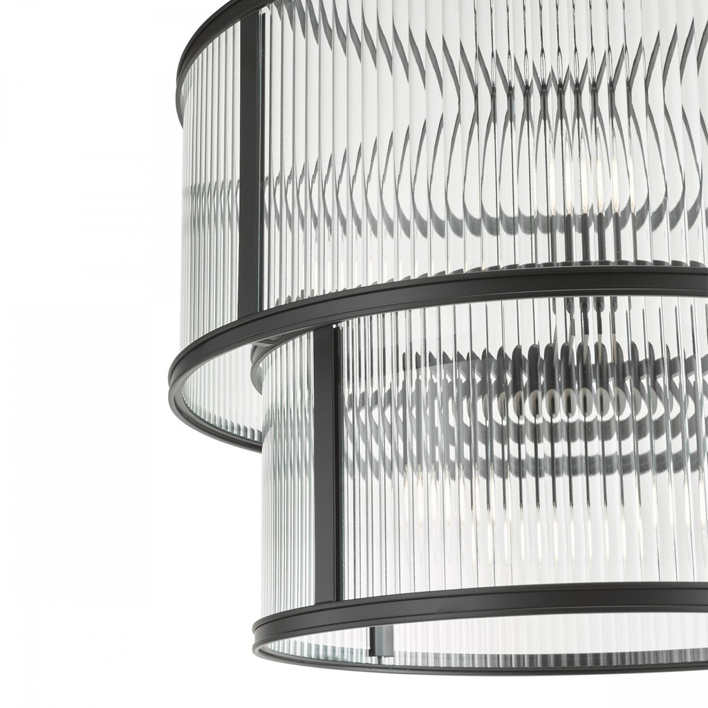 Bianka 6 Light Ceiling Pendant Light In Matt Black Finish With Ribbed Glass Panels BIA0622