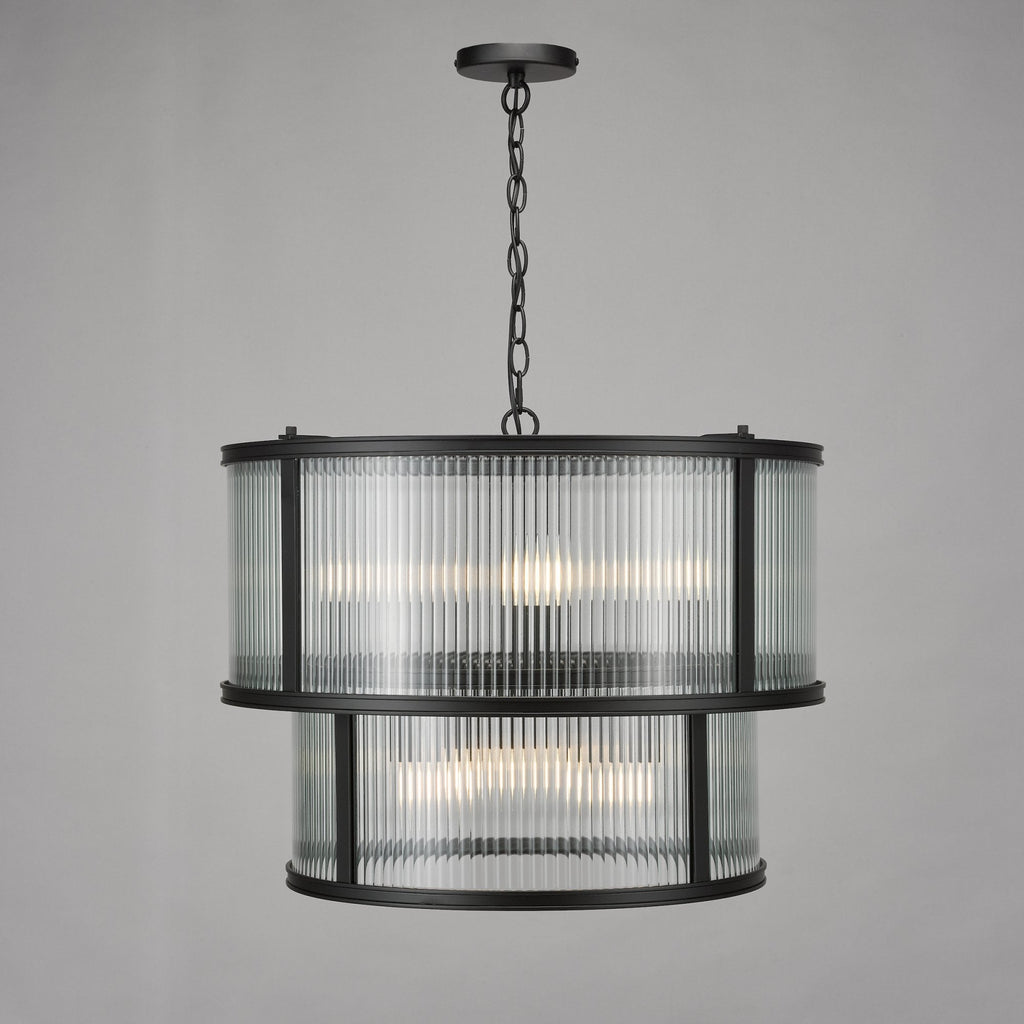Bianka 6 Light Ceiling Pendant Light In Matt Black Finish With Ribbed Glass Panels BIA0622