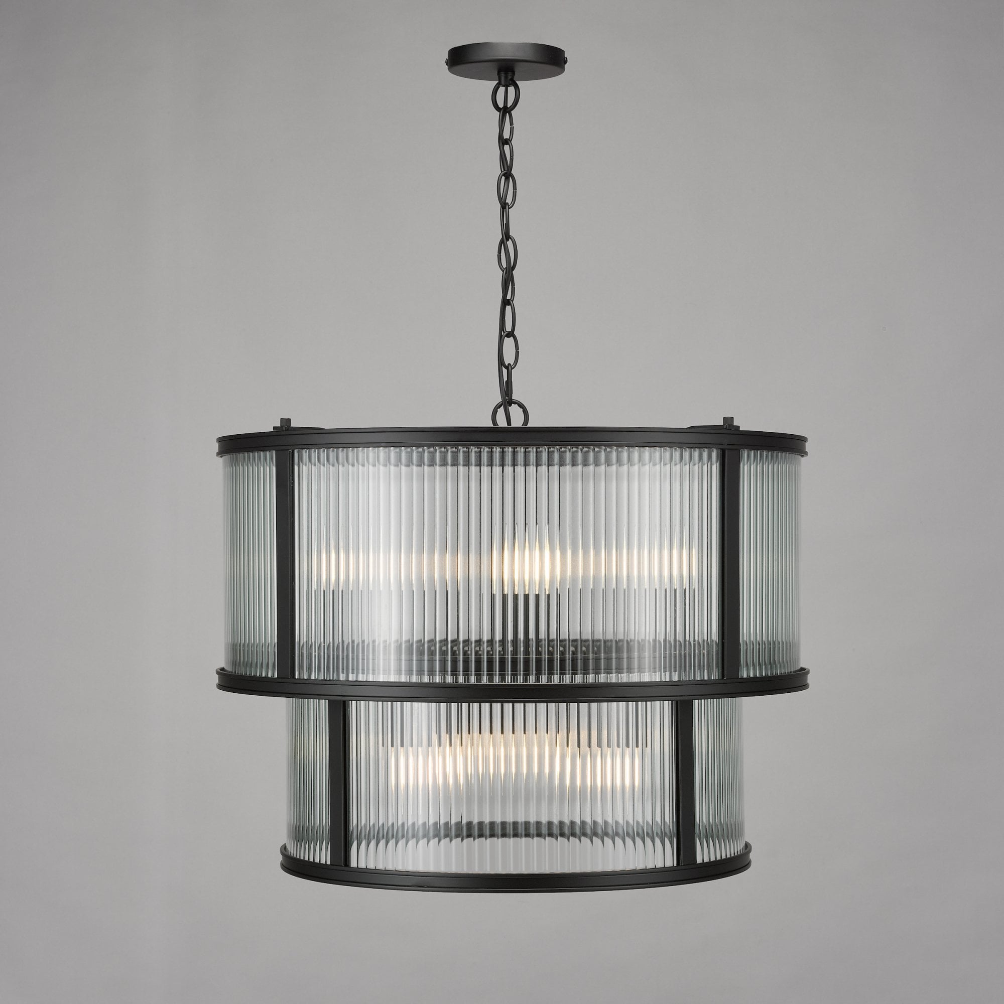Bianka 6 Light Ceiling Pendant Light In Matt Black Finish With Ribbed Glass Panels BIA0622