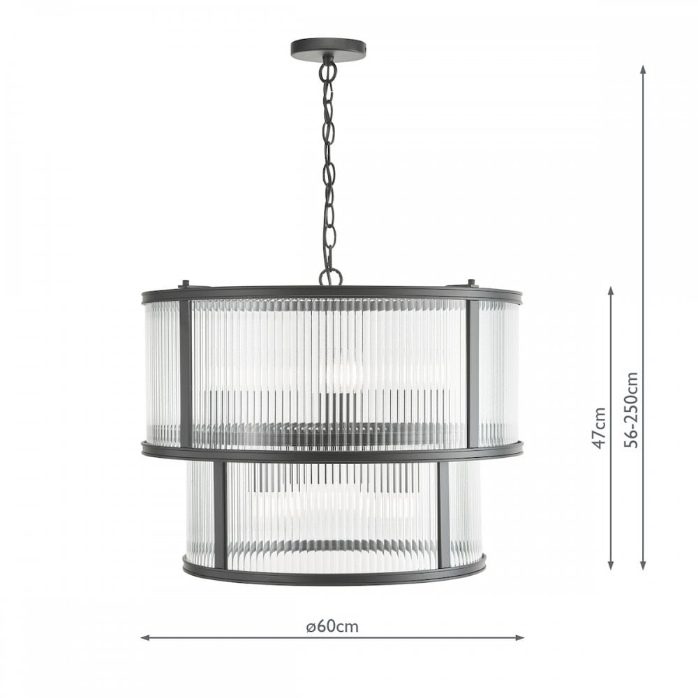Bianka 6 Light Ceiling Pendant Light In Matt Black Finish With Ribbed Glass Panels BIA0622