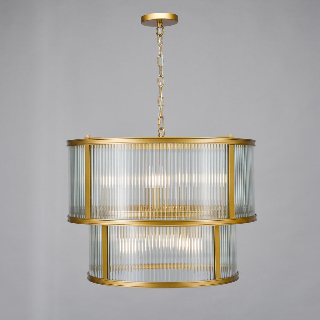 Bianka 6 Light Ceiling Pendant Light In Bronze Finish With Ribbed Glass Panels BIA0663