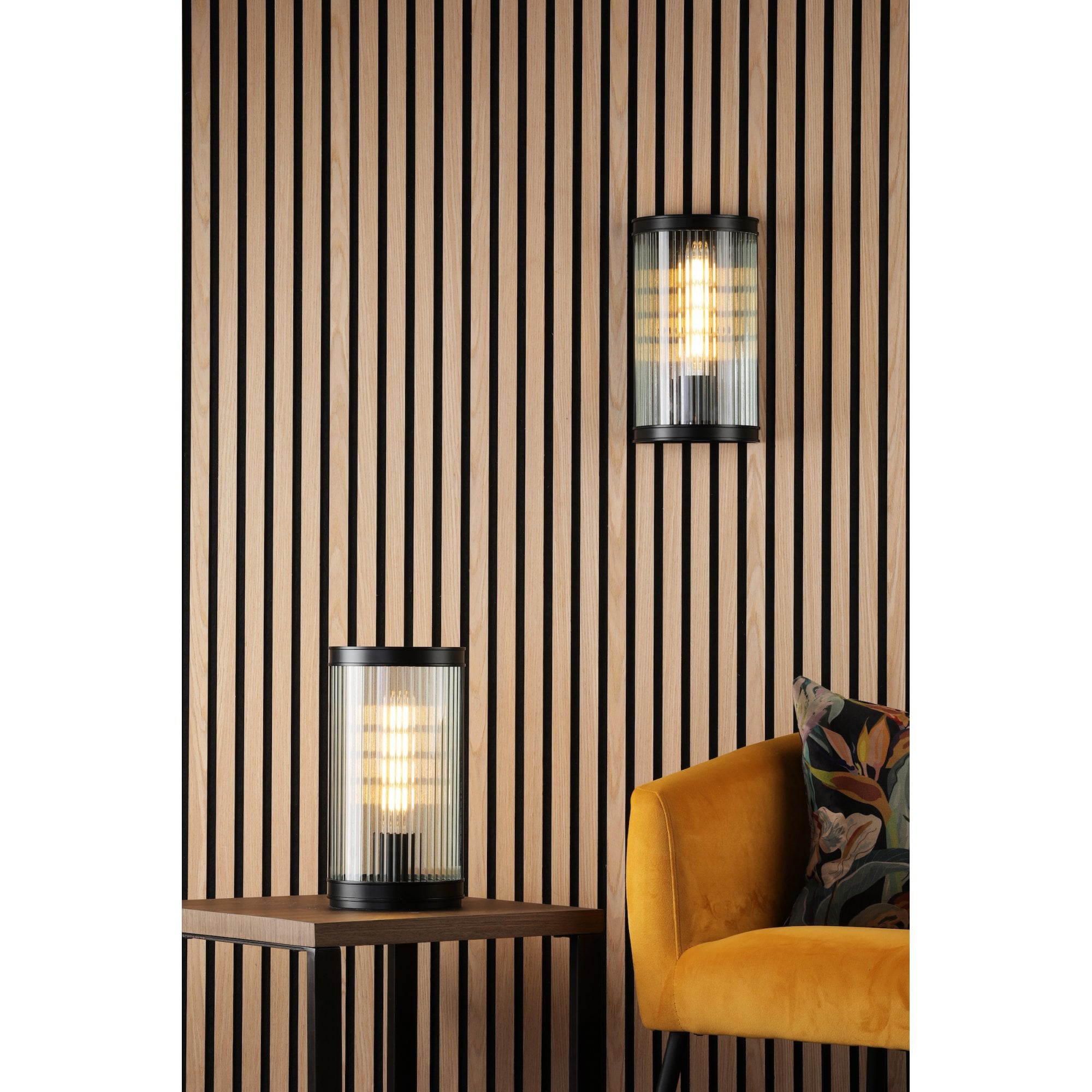 Bianka Wall Light in Matt Black Finish With Ribbed Glass Panel BIA0722