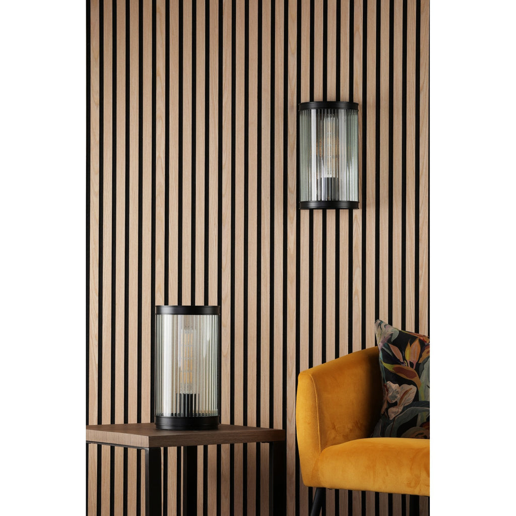 Bianka Wall Light in Matt Black Finish With Ribbed Glass Panel BIA0722