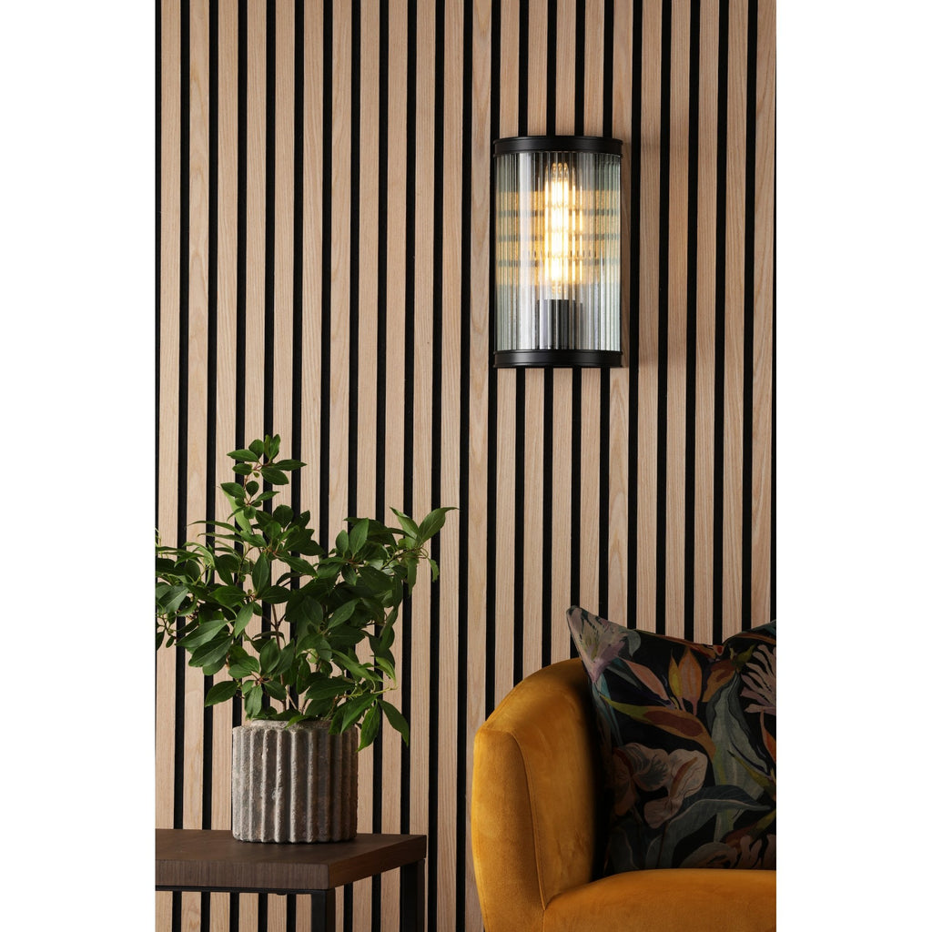 Bianka Wall Light in Matt Black Finish With Ribbed Glass Panel BIA0722