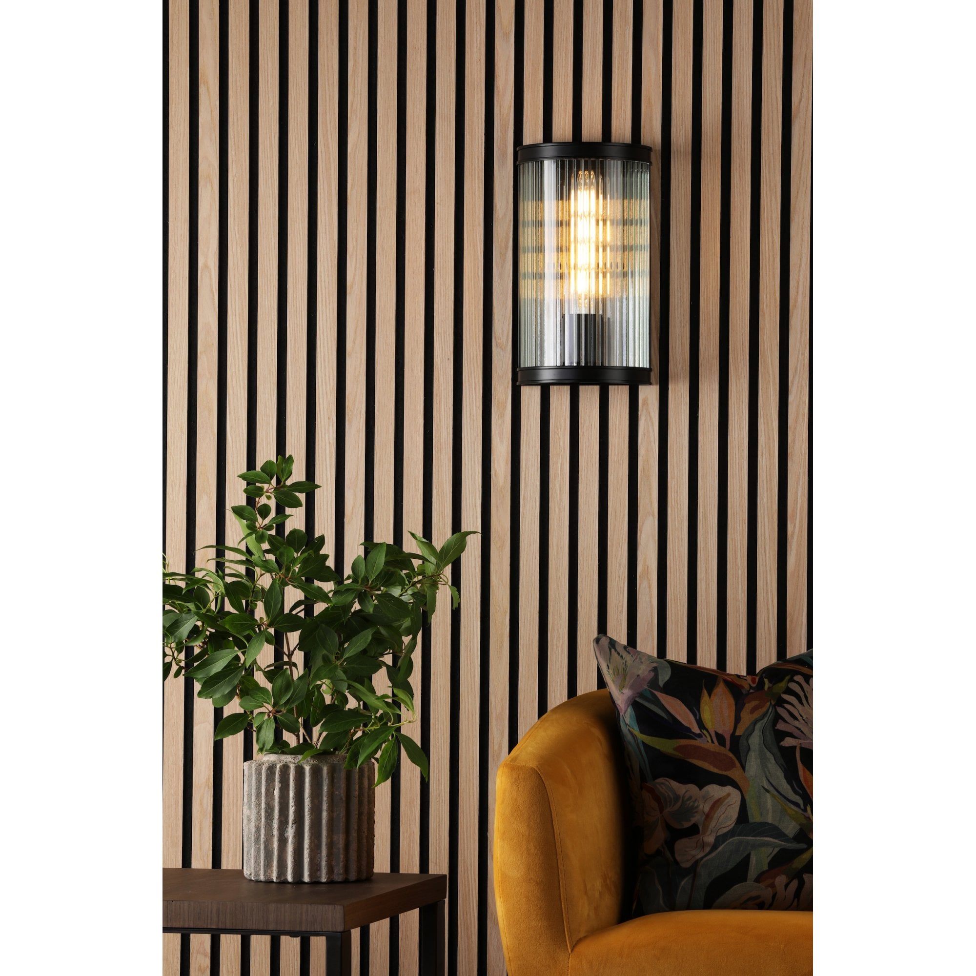 Bianka Wall Light in Matt Black Finish With Ribbed Glass Panel BIA0722