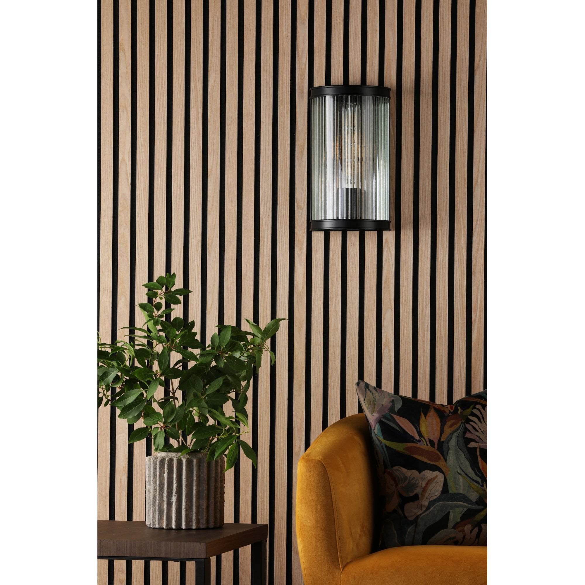 Bianka Wall Light in Matt Black Finish With Ribbed Glass Panel BIA0722